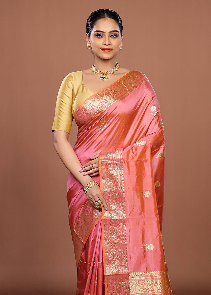 Pink Handloom Katan Pure Silk Saree With Blouse Piece