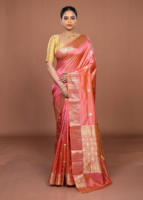 Pink Handloom Katan Pure Silk Saree With Blouse Piece