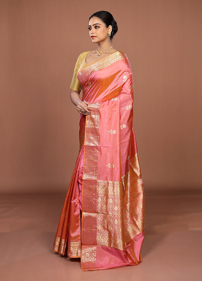 Pink Handloom Katan Pure Silk Saree With Blouse Piece