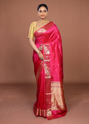 Pink Handloom Katan Pure Silk Saree With Blouse Piece
