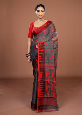 Grey Jamdani Cotton Saree Without Blouse Piece