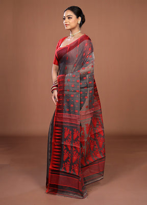 Grey Jamdani Cotton Saree Without Blouse Piece