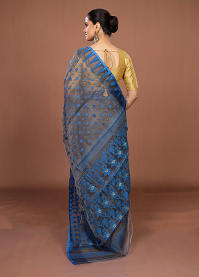 Grey Jamdani Cotton Saree Without Blouse Piece