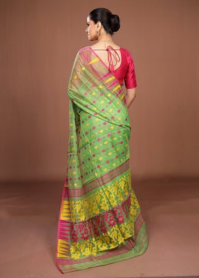 Green Jamdani Cotton Saree Without Blouse Piece