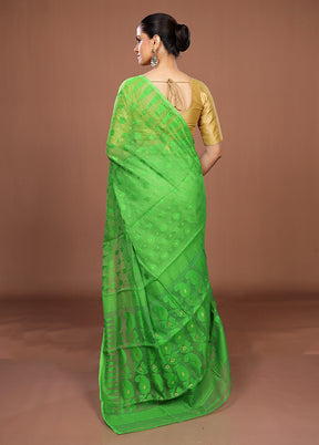 Green Jamdani Cotton Saree Without Blouse Piece