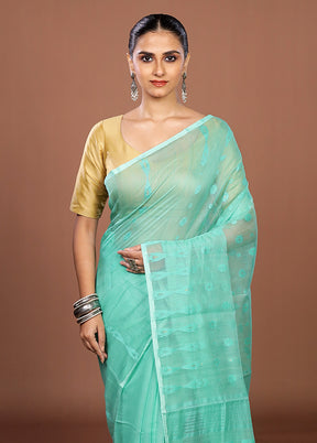 Green Jamdani Cotton Saree Without Blouse Piece