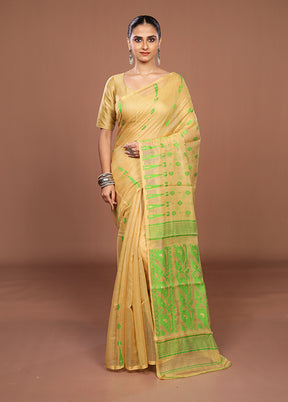 Cream Jamdani Cotton Saree Without Blouse Piece