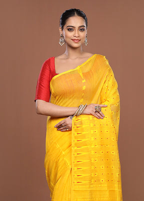 Yellow Jamdani Cotton Saree Without Blouse Piece
