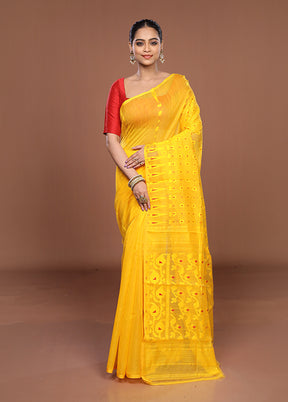 Yellow Jamdani Cotton Saree Without Blouse Piece