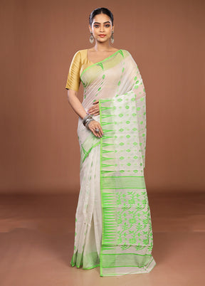 White Jamdani Cotton Saree Without Blouse Piece