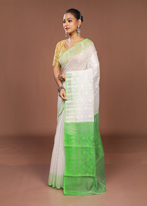 Green Jamdani Cotton Saree Without Blouse Piece