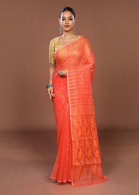 Pink Jamdani Cotton Saree Without Blouse Piece