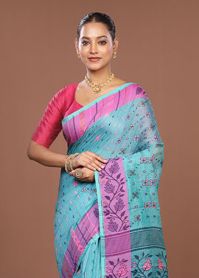 Blue Jamdani Cotton Saree Without Blouse Piece