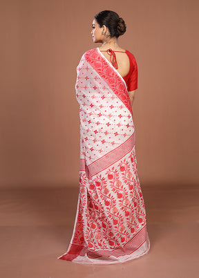 White Jamdani Cotton Saree Without Blouse Piece