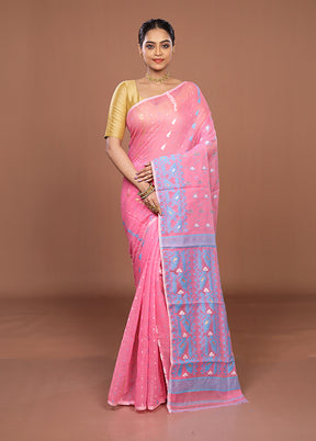 Pink Jamdani Cotton Saree Without Blouse Piece