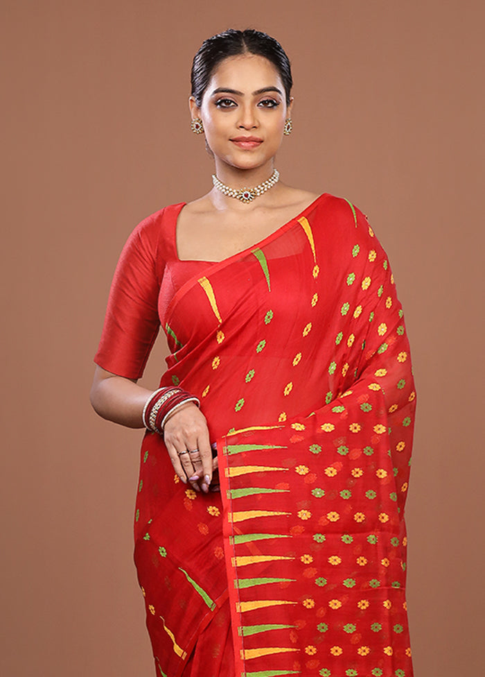 Orange Jamdani Cotton Saree Without Blouse Piece