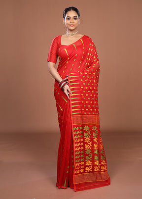 Orange Jamdani Cotton Saree Without Blouse Piece
