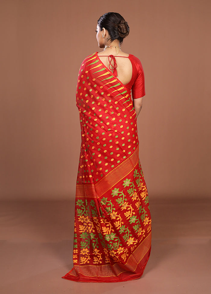 Orange Jamdani Cotton Saree Without Blouse Piece