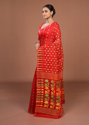 Orange Jamdani Cotton Saree Without Blouse Piece