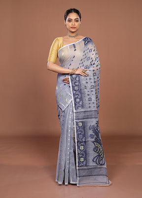 Grey Jamdani Cotton Saree Without Blouse Piece