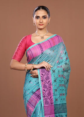 Green Jamdani Cotton Saree Without Blouse Piece