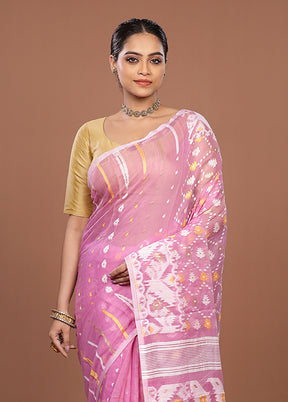 Purple Jamdani Cotton Saree Without Blouse Piece