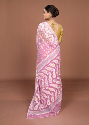 Purple Jamdani Cotton Saree Without Blouse Piece