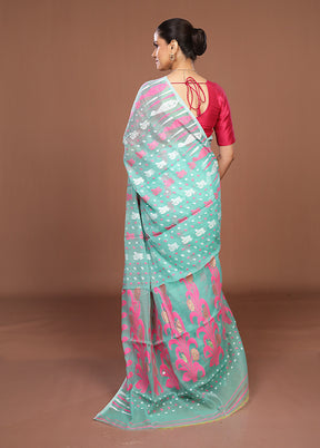 Green Jamdani Cotton Saree Without Blouse Piece