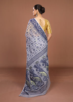 Grey Jamdani Cotton Saree Without Blouse Piece
