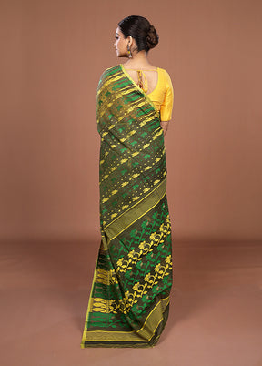 Green Jamdani Cotton Saree Without Blouse Piece