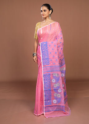 Pink Jamdani Cotton Saree Without Blouse Piece