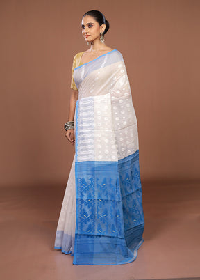 Blue Jamdani Cotton Saree Without Blouse Piece
