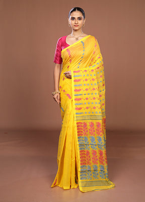 Yellow Jamdani Cotton Saree Without Blouse Piece