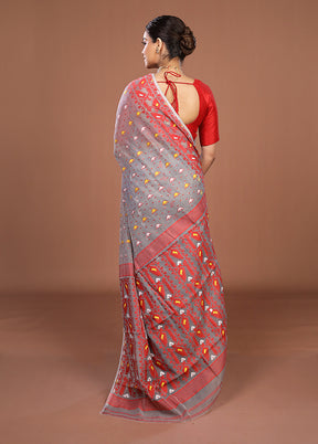 Grey Jamdani Cotton Saree Without Blouse Piece