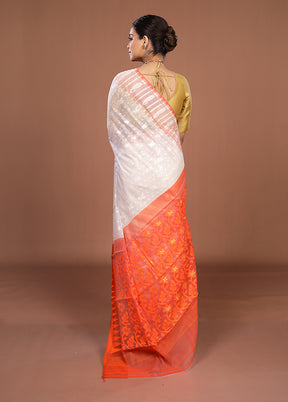 Orange Jamdani Cotton Saree Without Blouse Piece