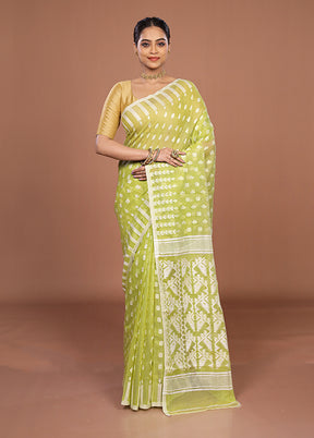 Green Jamdani Cotton Saree Without Blouse Piece
