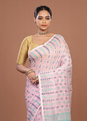 Pink Jamdani Cotton Saree Without Blouse Piece