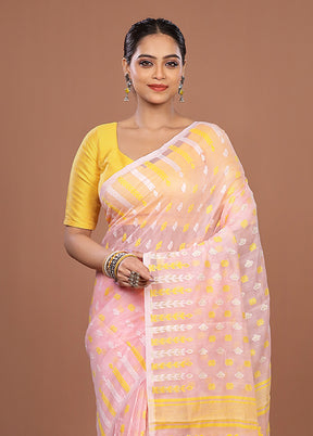 Pink Jamdani Cotton Saree Without Blouse Piece