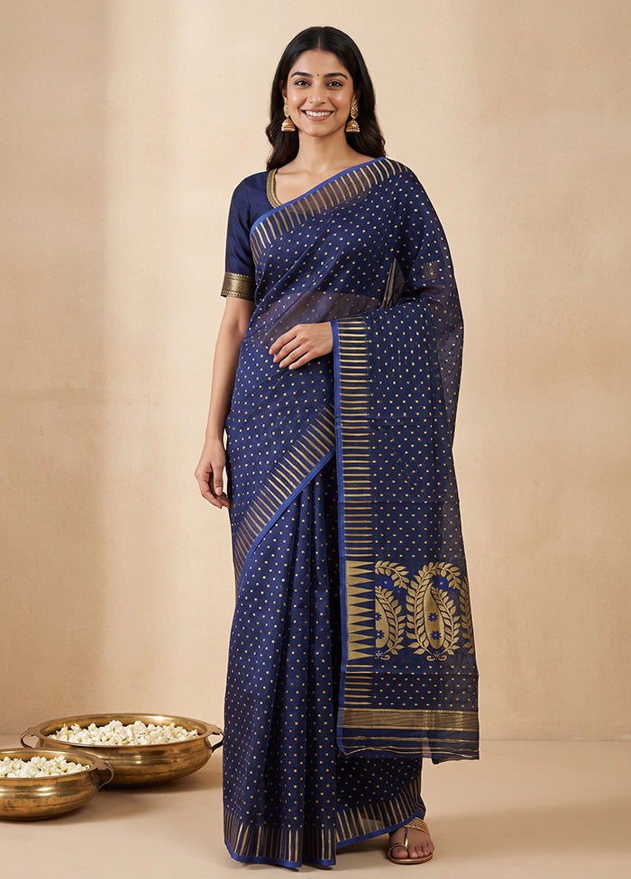 Blue Jamdani Cotton Saree Without Blouse Piece