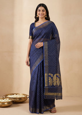 Blue Jamdani Cotton Saree Without Blouse Piece