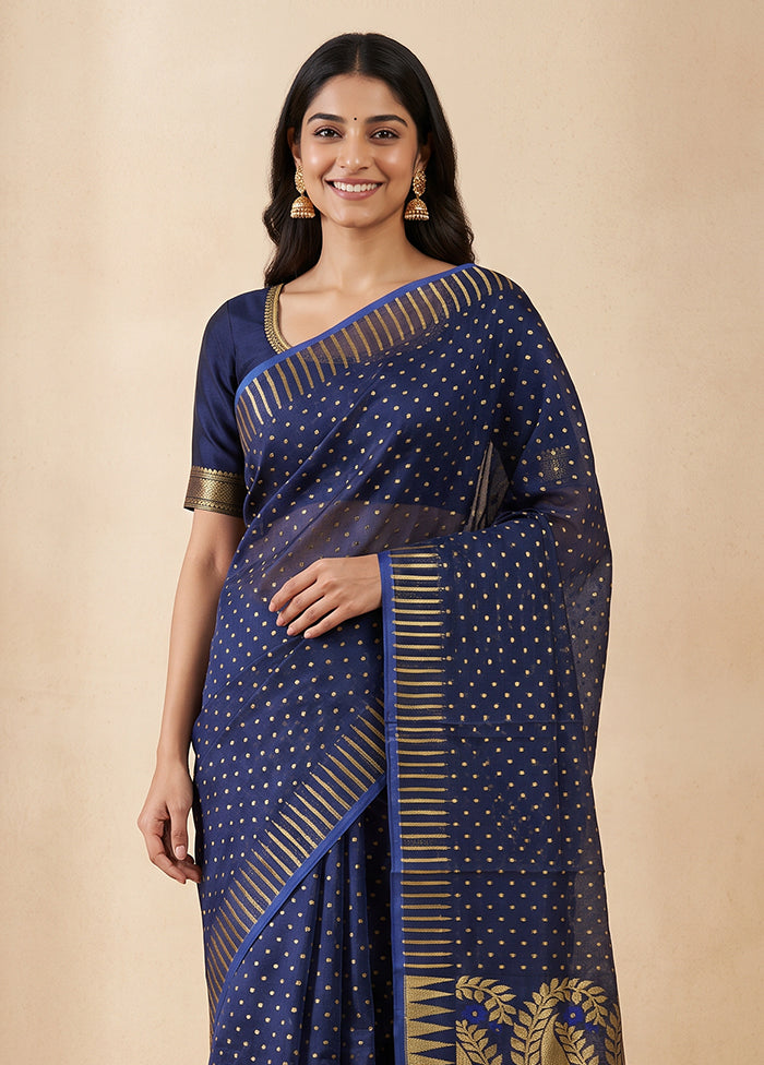 Blue Jamdani Cotton Saree Without Blouse Piece