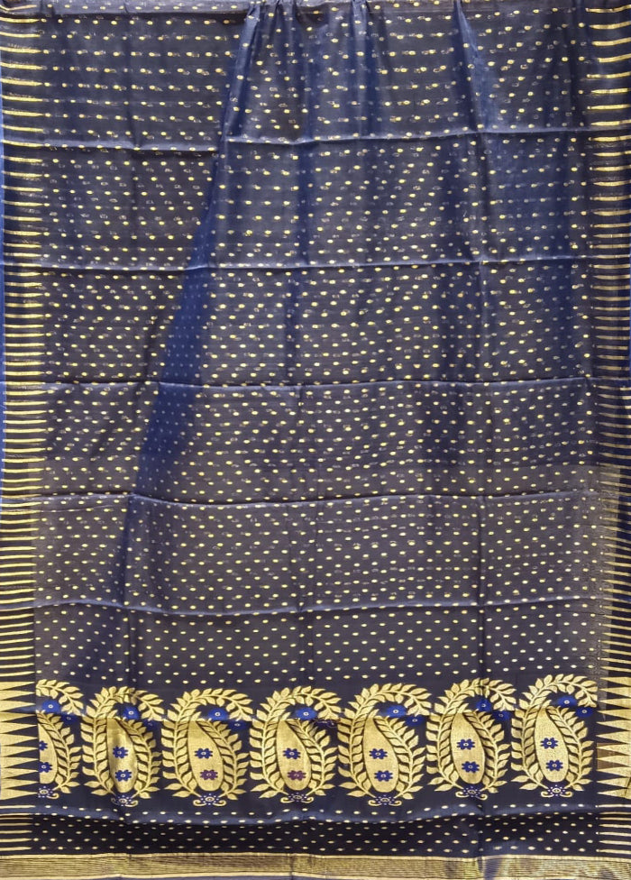 Blue Jamdani Cotton Saree Without Blouse Piece