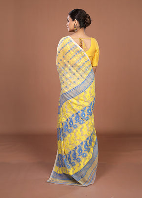 Cream Jamdani Cotton Saree Without Blouse Piece
