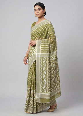 Green Jamdani Cotton Saree Without Blouse Piece
