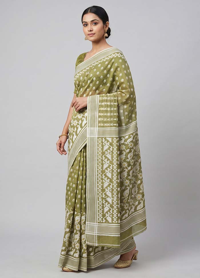 Green Jamdani Cotton Saree Without Blouse Piece