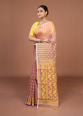 Pink Jamdani Cotton Saree Without Blouse Piece