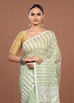 Green Jamdani Cotton Saree Without Blouse Piece