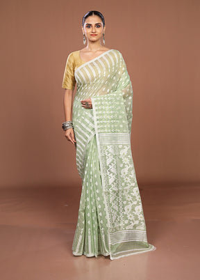 Green Jamdani Cotton Saree Without Blouse Piece