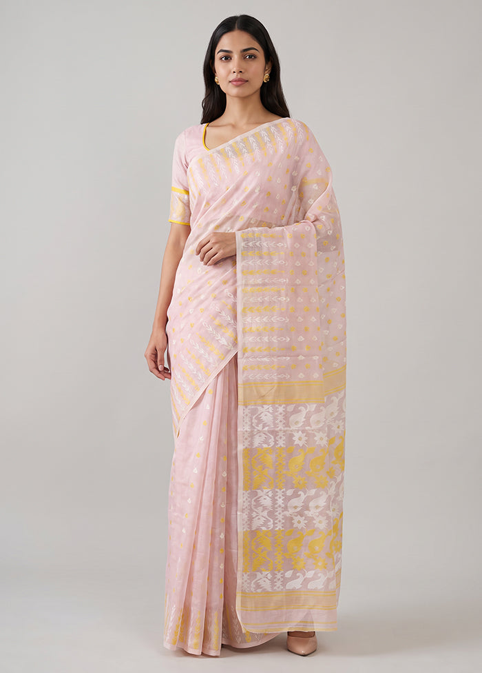 Pink Jamdani Cotton Saree Without Blouse Piece