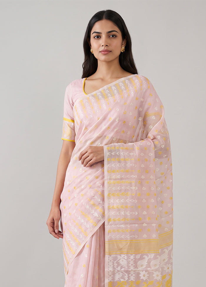 Pink Jamdani Cotton Saree Without Blouse Piece